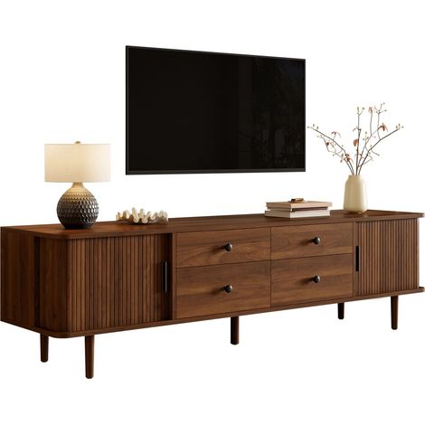 Meuble TV 165 cm 4 tiroirs 2 portes coulissantes grand espace de rangement structure en MDF angles arrondis (1/5)