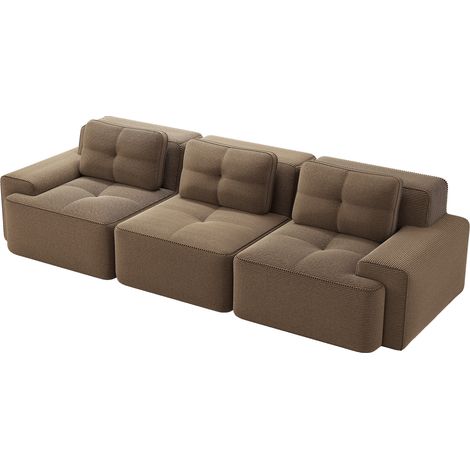 Canapé modulable sans armature en velours côtelé marron pour salon, 3 places avec assise profonde (1/5)