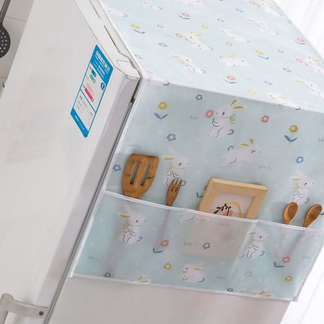 Housse de réfrigérateur PEVA imperméable et anti-huile, housse de protection pour congélateur, décor floral lapin 130x55 cm, anti-poussière pour cuisine. (1/5)