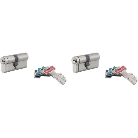 Thirard – Lot de 2 cylindres de serrure double entrée 30x30mm – Nickelé – 8 clés – Système à clé réversible – Pour portes d'entrée sécurisées (1/4)