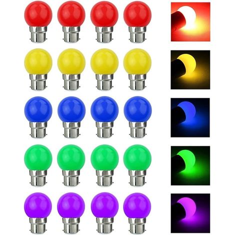 Ampoule LED Couleur B22 3W équivalente 30W 240LM AC 220V-240V B22 Baïonnette Ampoules Guirlande Couleur LED pour Maison Bar Fête Décoration Lot de 20 (1/4)