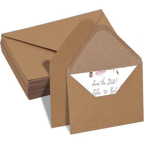 Lot de 50 enveloppes C6 en papier kraft, enveloppes rétro créatives en carton naturel, mini-enveloppes kraft pour invitations de mariage (1/5)