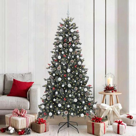 Sapin de Noël Artificiel 210 cm Vert Lumineux LED PVC avec Décorations et Support - PANGIVO (1/5)