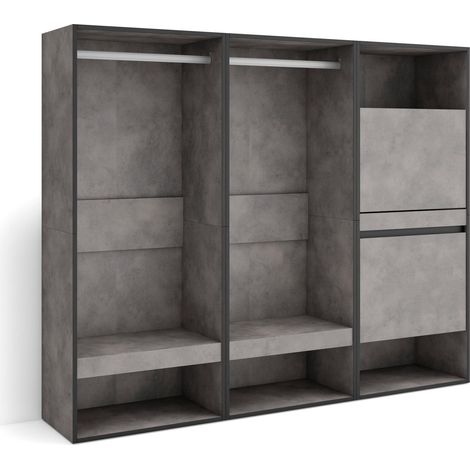 Skraut Home - Offener Kleiderschrank, Kleidung, Schuhe, 180x145x35 cm, Für Schlafzimmer, Zimmer, Schuhschrank, Moderner Stil, Zementgrau (1/5)