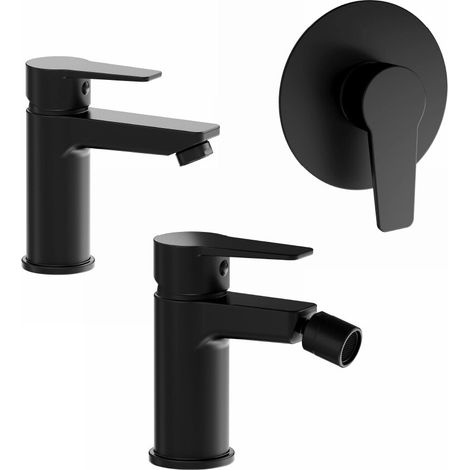 Set miscelatori lavabo bidet senza scarico e incasso doccia monocomando nero opaco Jane (1/4)