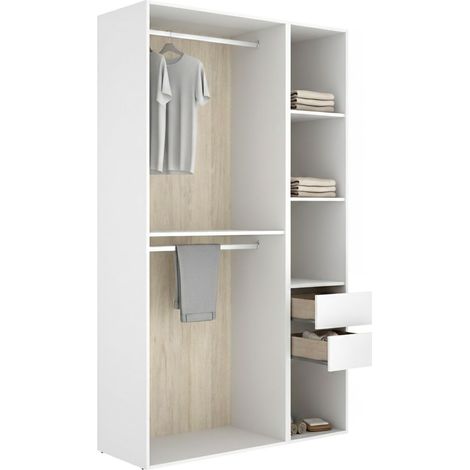 Armario Grande Fellowship, Dormitorio 4 Estantes, Ropero, 2 Cajones, 45x205h cm Blanco
