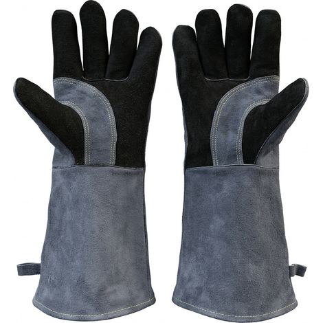 Gants Résistants À La Chaleur Et Au Feu Gants De Soudage Pour Cheminée, Poêle, Four, Grill, Soudage, Barbecue, Porte-Casserole, Gants De Protection En Cuir De Vachette 40cm (1/5)