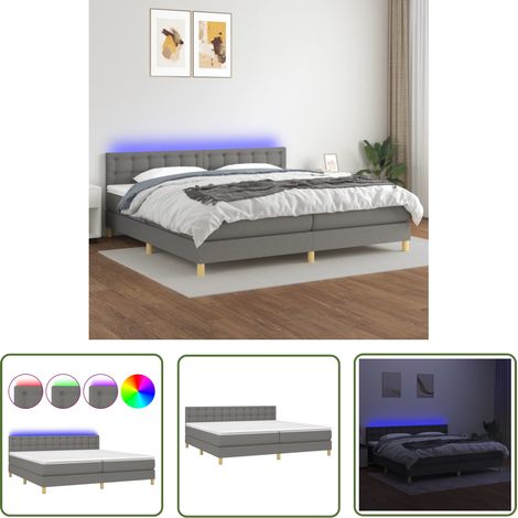 The Living Store Boxspringbett mit Matratze & LED Dunkelgrau 200x200 cm Stoff - Boxspringbett - Doppelbett - Bettenrahmen - Lattenrost - Massivholzbette (1/5)