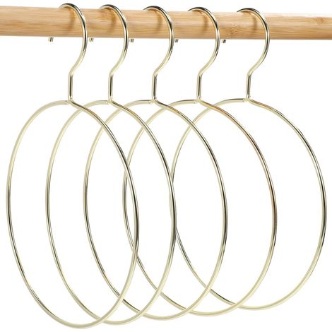 Soporte redondo de metal para bufandas de 5 piezas - Perchas creativas para bufandas, estantes de almacenamiento dorados para dormitorios - Soporte para bufandas