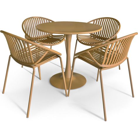 Salon de jardin table et 4 fauteuils en polypropylène et métal, CALYPSO