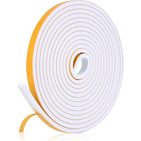 1 Rouleau Ruban adhésif en mousse, 15m, joint étanchéité insonorisant, 6x3mm, blanc, portes fenêtres garage (1/5)