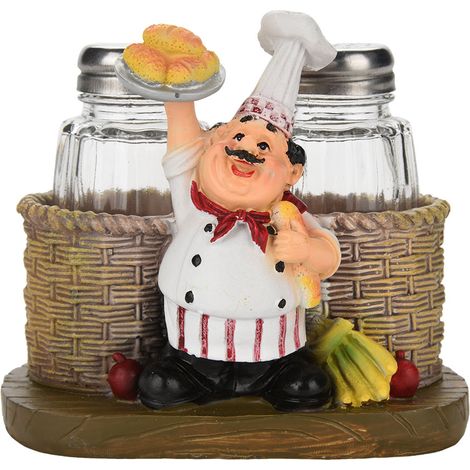 Simpatica statuetta da chef, porta sale e pepe, ornamenti per la decorazione della casa e della cucina, in resina, artigianato B.