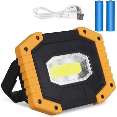 Projecteur LED Rechargeable,20W USB 1200LM Lampes de Travail à LED,Projecteur Chantier Lampes de COB Camping Imperméable Portable avec 3 Modes pour Camping,Chantier,Garage, (2 piles incluses) [Classe (1/5)