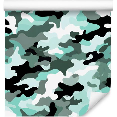 Militärtarntapete in Marineblau und Mintgrün für Wohn- und Schlafzimmer, 50 x 1000 cm (1/5)