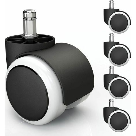 Green Mobility-5x roulettes pour sols durs avec revêtement en PVC silencieux et sans rayures roulettes universelles pour chaises de bureau, idéal pour tous les sols (11 x 22 mm, Blanc) (1/5)