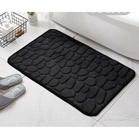 Non-Slip Memory Foam Bath Mat, Absorbent Machine Washable Bathroom Mat, Shower Mat for Bathroom, 50 x 80cm, Black