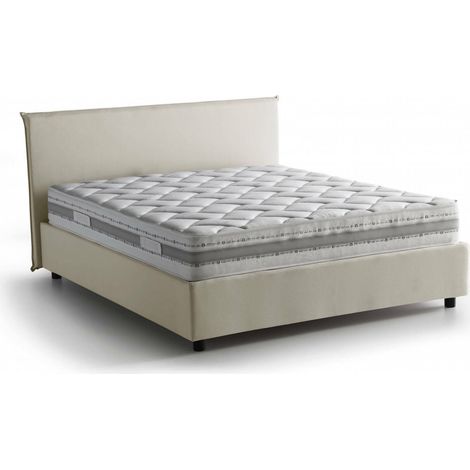 Talamo Italia Doppelbett Brenda, Containerbett mit Stoffbespannung, 100% Made in Italy, Frontöffnung, inklusive Matratze Cm 160x200, Beige