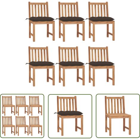 6 pcs Chaises de jardin, Chaises de terrasse, Fauteuils de Relaxationn avec coussins Bois de teck massif BGT45901 (1/5)