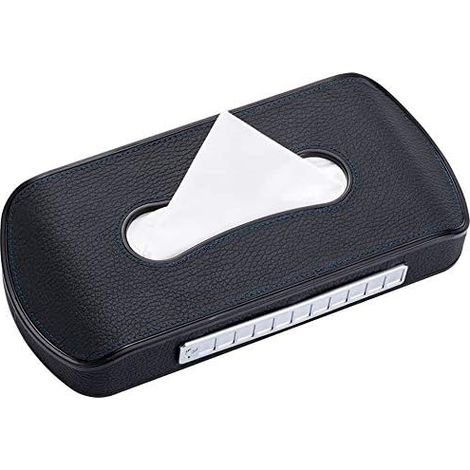 Caja de pañuelos multifuncional para coche: con espacio para guardar números de teléfono y tarjetas (1/5)