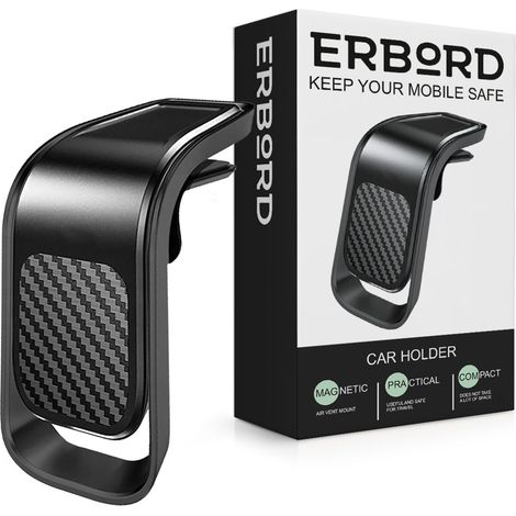 Soporte magnético para teléfono de coche Erbord para rejilla de ventilación, color negro carbono. (1/5)