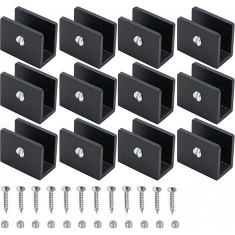 12 Pièces Pince à Verre Garde Corps, Support D'Étagère En Verre Clip, Support d’Étagère En Verre Réglable Aluminium, Métal Support d'Angle En U, Pinces à Verre à Un Trou, Pour Salle De Bain,Wc,Couloir (1/5)