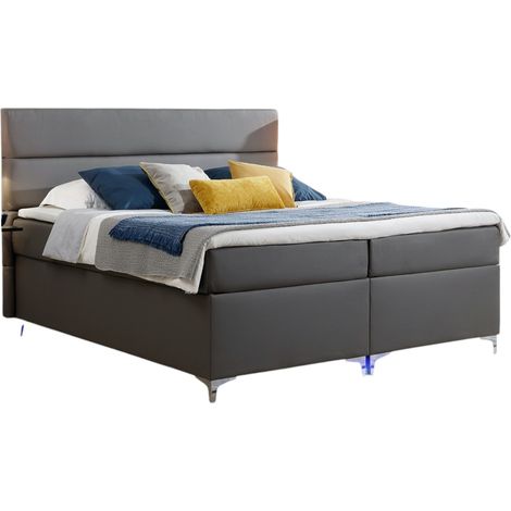 Lit boxspring 140x200 simili cuir gris foncé Mador (1/5)