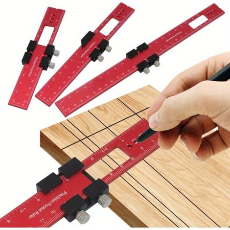 Règle de marquage coulissante en métal de précision pour poche - Règle de mesure en pouces métriques - Outils de mesure pour le travail de traçage - Alliage d'aluminium - 200 mm (1/4)