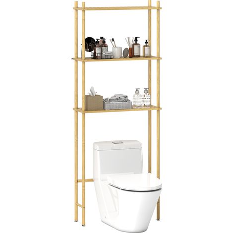 3-stufiges Badezimmerregal aus Naturholz, platzsparend, 69 x 25,5 x 181 cm