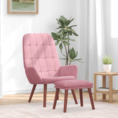 Teenpull – Relaxsessel mit Hocker Rosa Samt (1/5)