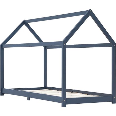 Lit enfant pour 1 personnes, Structure de lit, Assemblage Facile, Gris Bois de pin massif 90 x 200 cm OIB1576E (1/5)