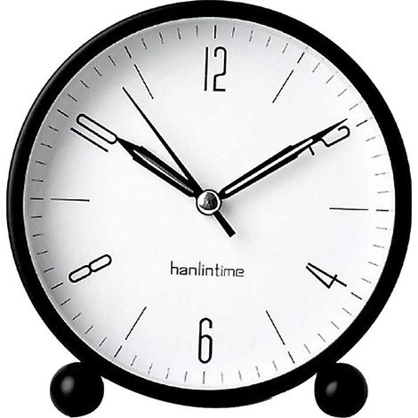 Réveil de bureau analogique Hanlintime, petit modèle facile à régler, silencieux, avec veilleuse, fonctionne sur piles, noir brillant. (1/5)