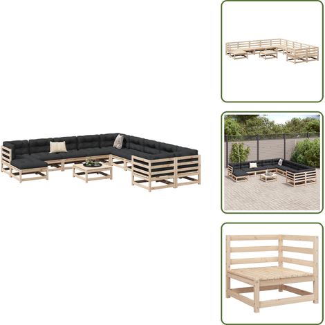 12-tlg. Garten-Sofagarnitur Massivholz Kiefer - Gartensofa - Kiefernholzmöbel - Gartenlounge - Aussenmöbeln - Rattan Möbel
