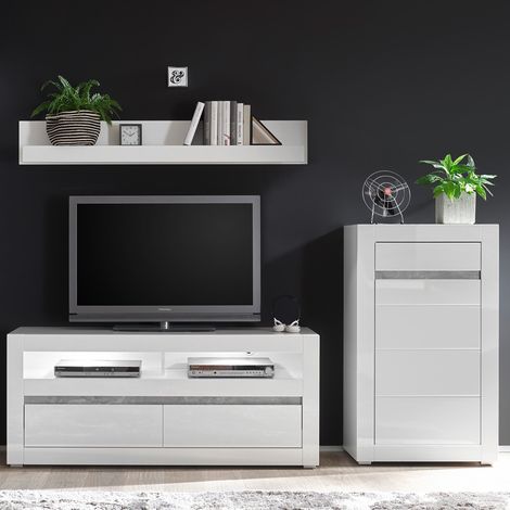 Wohnwand TV-Möbel in Hochglanz weiß COGO-61 Rack mit LEDBxHxT: 231x135x42cm (1/5)