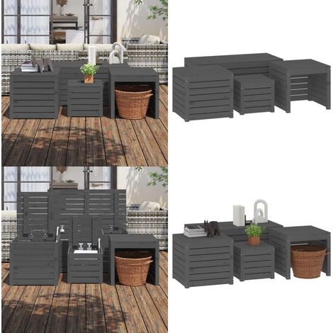 Ensemble de boîtes de jardin 4 pcs gris bois de pin massif - Coffre De Jardin - Rangements Exterieur - Meuble De Jardin - Coffre De Rangement - Meuble De Jardin En Bois - Home & Living