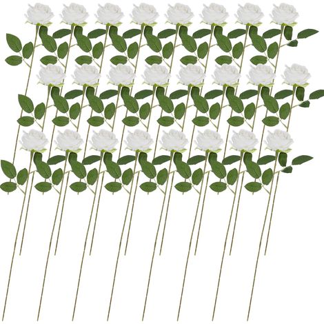 (24 gebogene Rosen pro Beutel) (Weiß beflockt) Künstliche Samtrosen für Hochzeitsdekoration, Heimdekoration und Blumenarrangements. (1/3)