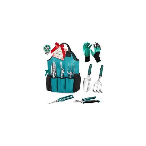 Ensemble de 11 outils de jardinage à main robustes en aluminium avec sac de rangement, poignées ergonomiques, résistant à la rouille, indispensable pour les jardiniers débutants. (1/5)