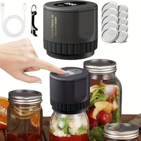 Kit de mise sous vide électrique pour bocaux Mason, compatible large et régulier, conservation alimentaire, scelleuse à vide, lot complet (1/4)
