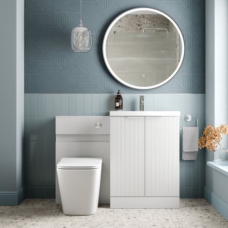 1100mm Fluted Bathroom Vanity Unit Set and Provence Back-to-Wall Toilet White (1/4)