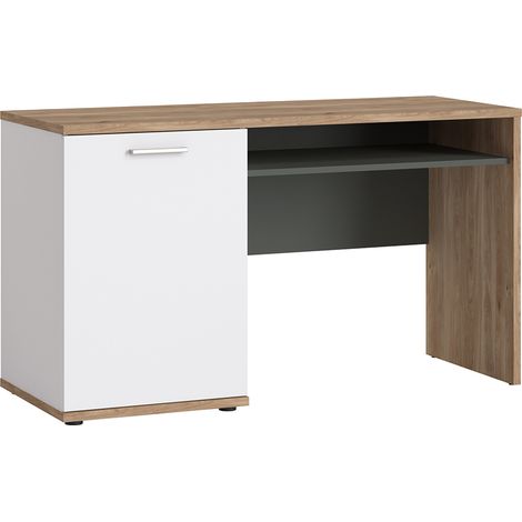 Schreibtisch in Eiche Nb. mit weiß und grau TOMAR-129, B/H/T ca. 130/74,5/50 cm (1/5)