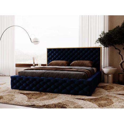 Lit rembourré avec rangement 120x200 velours bleu Wave (1/5)