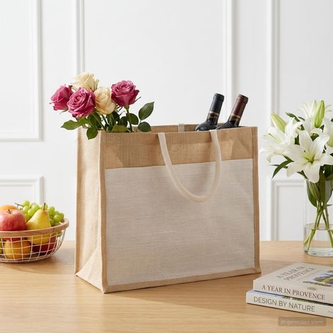 vidaXL Sacs en jute avec poche 10 Naturel et Blanc 42 x 33 x 19 cm (1/4)
