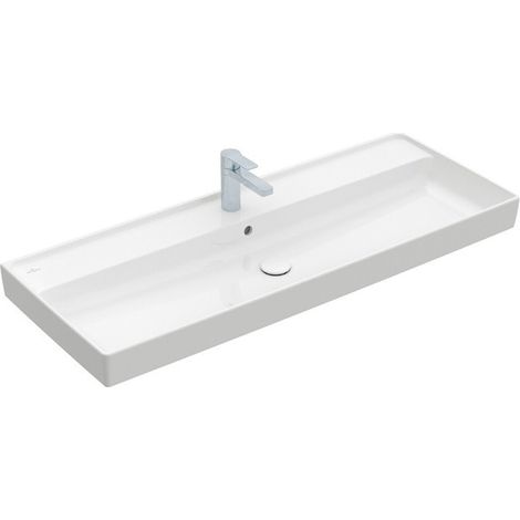 Collaro, Plans de toilette, 1200 x 470 mm, Rectangulaire, Modèle déposé, pour robinetterie à 3 trou s, troude robinetterie central percé, sans trop-plein, Stone White CeramicPlus