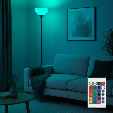LED Stehleuchte dimmbar mit Fernbedienung Deckenfluter opal Stehlampe titanfarben Wohnzimmerleuchte, RGB Farbwechsel. Metall, 1x E27 Fassung, DxH 25x178,5 cm