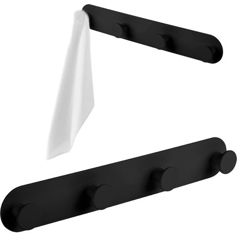 HANDTUCHHALTER, vierfacher Rundhaken, selbstklebender Stahl, schwarz (1/3)