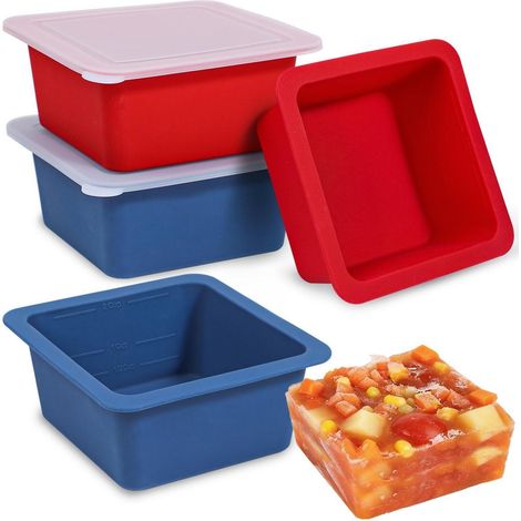 Silikon Gefrierbehälter mit Deckel, 4 Stück, 500ml, für Suppen & mehr