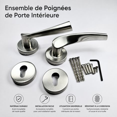 Poignée de porte sur rosace à béquille courbe en acier inoxydable réf 6201 500 g – Livraison gratuite