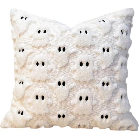 Housse de Coussin d'halloween 45 x 45 cm en Peluche fantômes d'halloween pour canapé, Chambre à Coucher, décoration, Coussin de Salon (White) (1/4)