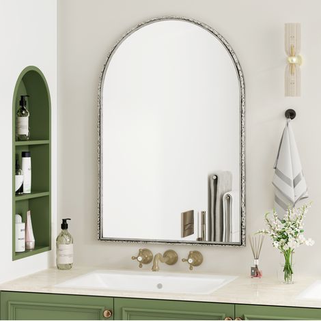 Bogen-Wandspiegel 91 x 61 cm aus Glas und Eisen, Silber, OKMYHOME (1/5)