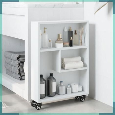 Chariot de rangement étroit - 855223 - blanc - bois d'ingénierie - 4 roulettes (2 freins) (1/5)