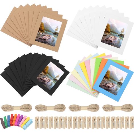 Lot de 64 cadres colorés en papier de 10,2 cm, avec 20 clips et 4 cordes. (1/5)